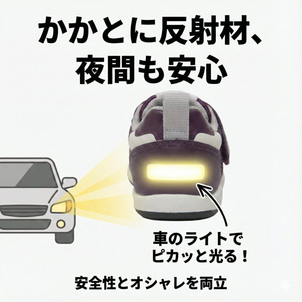 IT313Firstはかかとに反射材があるので夜間も安心