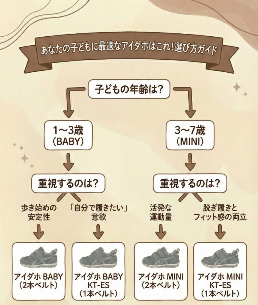 【結論】違いで選ぶ!あなたの子どもに最適なアシックス「アイダホ」はこれ選び方ガイド