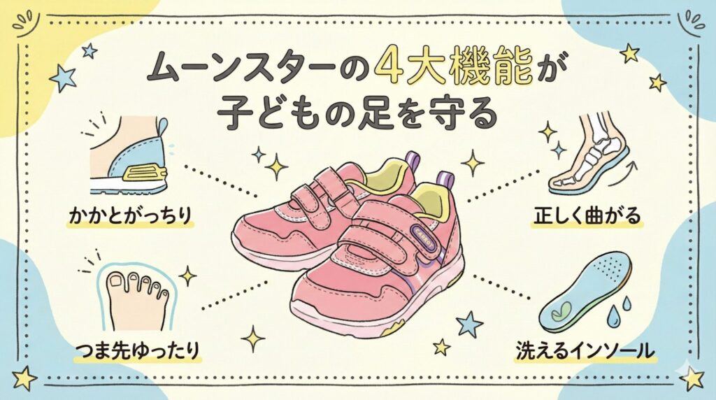 「足に悪い」は嘘！子どもの足を守るムーンスターの4大機能