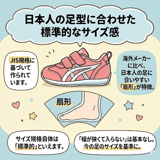 日本人の足型に合わせた標準的なサイズ感