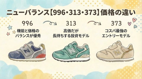 ニューバランスキッズ996・313・373の価格の違いまとめ