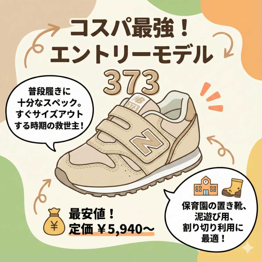ニューバランスキッズ996・313・373の価格の違い：373はコスパ最強のエントリーモデル