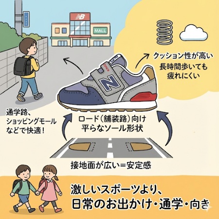 ニューバランスキッズ996・313・373のソールの違い：996は街歩きに適したフラットソール