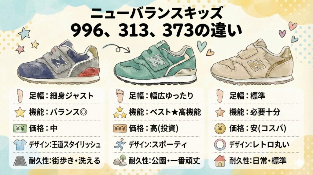 ニューバランスキッズ996、313、373の違い