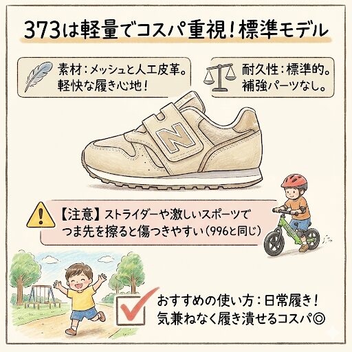 ニューバランスキッズ996・313・373の耐久性の違い：373は軽量でコスパ重視の標準モデル