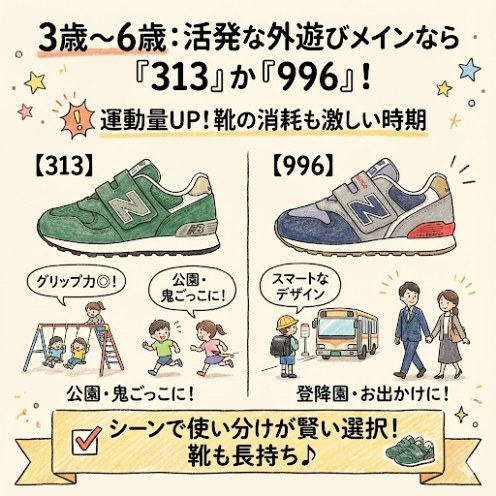3歳～6歳：活発な外遊びメインなら「313」か「996」