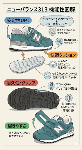 ニューバランスキッズ313の機能図解