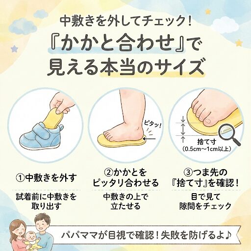 中敷きを外してチェック!「かかと合わせ」で見える本当のサイズ