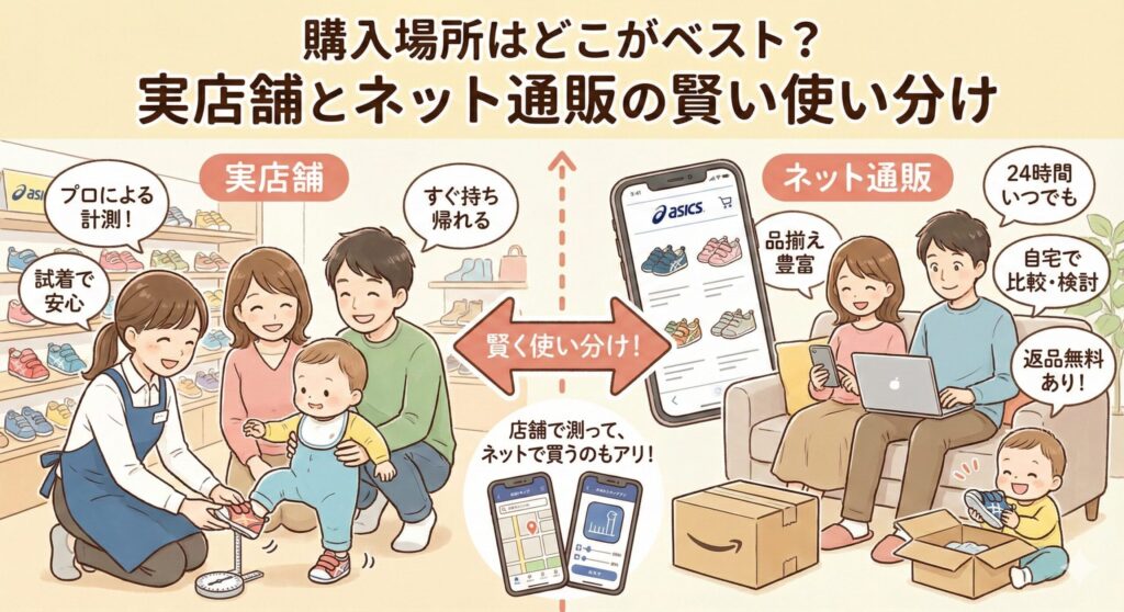 アシックス ファーストシューズはどこで買う？実店舗とネット通販の賢い選び方