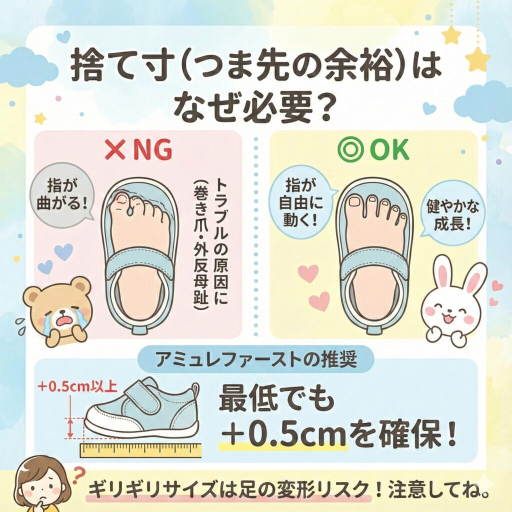 ファーストシューズに捨て寸(つま先の余裕)が必要な理由