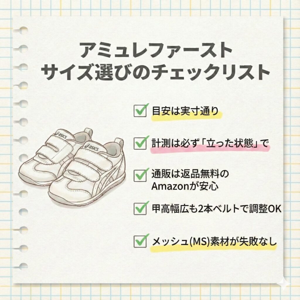 アシックスアミュレファーストのサイズ感まとめ