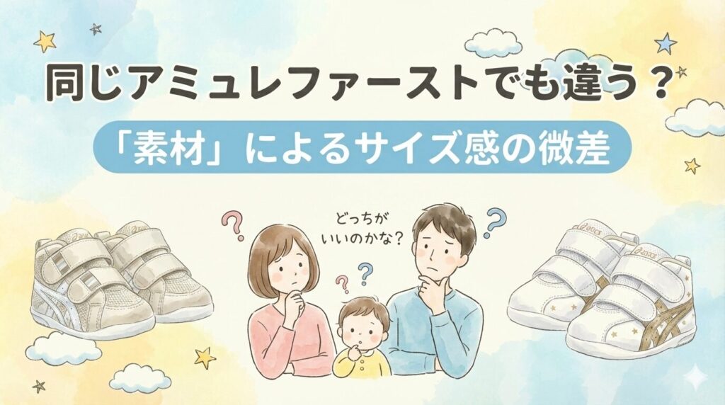 同じアシックス スクスク アミュレファーストでも違う?「素材」によるサイズ感の微差