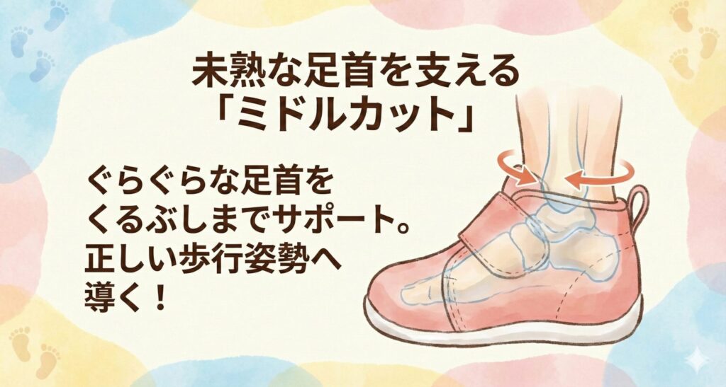 未熟な足首を支える「ミドルカット」