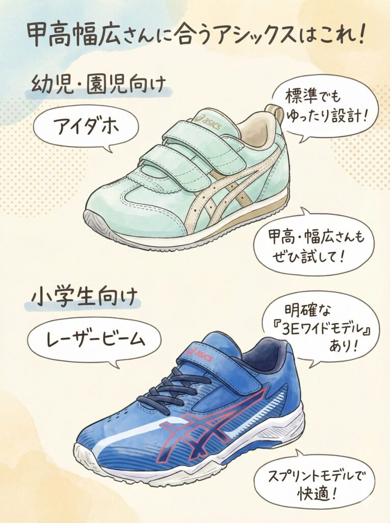 甲高幅広さんが選ぶべきアシックスはレーザービームとアイダホ