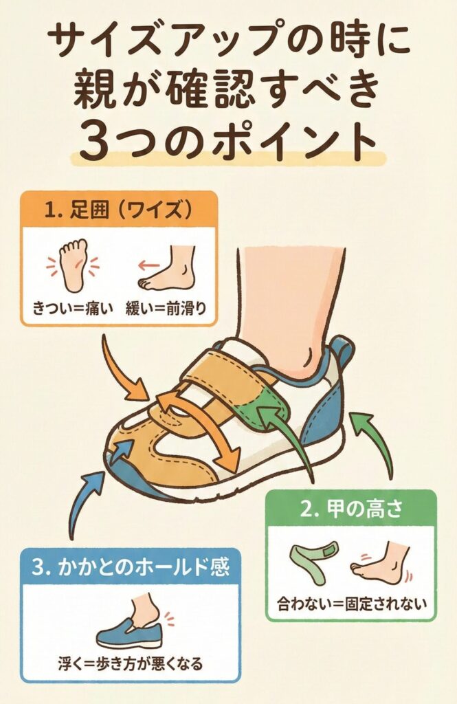 キッズシューズのサイズアップの時に親が確認すべきポイント