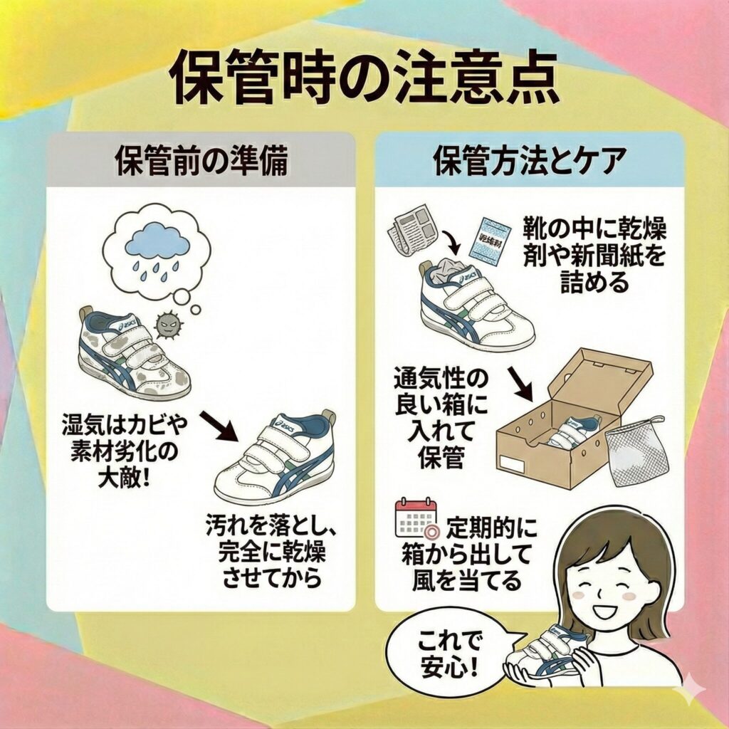 ファーストシューズの保管時の注意点　図解