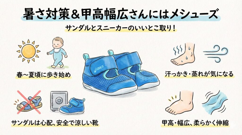 暑さ対策＆甲高幅広さんにはアシックスメシューズファースト