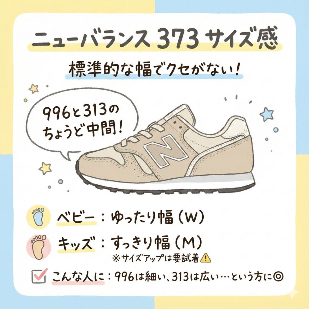 ニューバランスキッズ373のサイズ感
