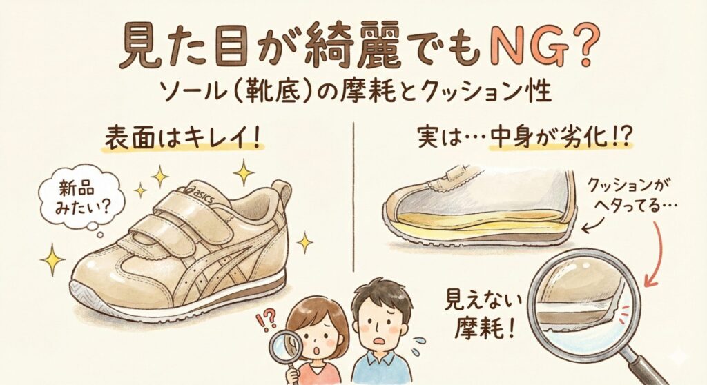 見た目が綺麗でもNG？ソール（靴底）の摩耗とクッション性
