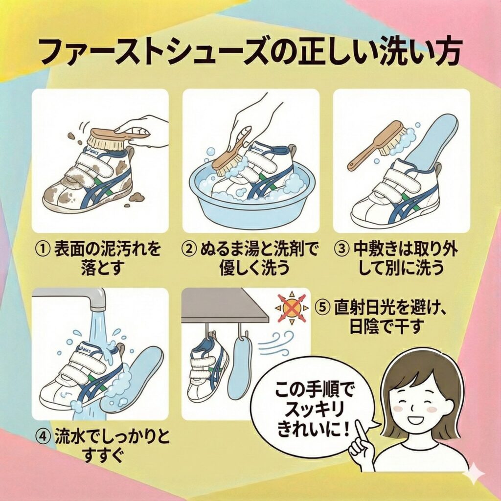 ファーストシューズの正しい洗い方　図解