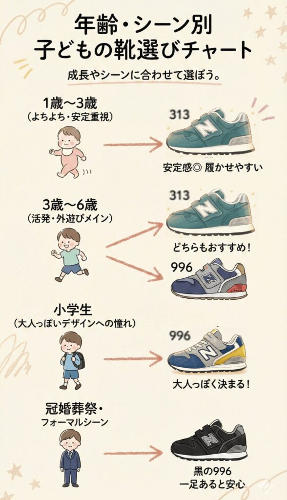 年齢・シーン別｜ニューバランス キッズ 996・313・373 の使い分けチャート