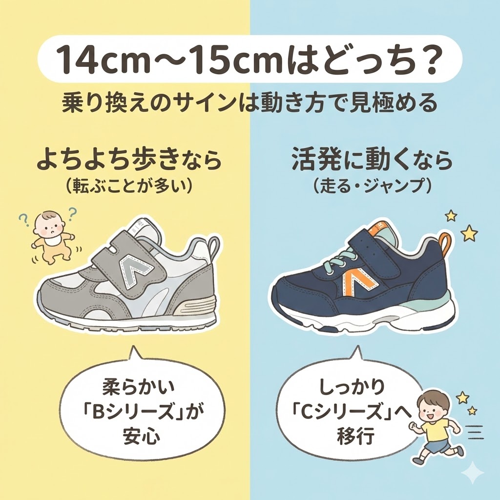 14cm〜15cmはどっち？乗り換えのサインは動き方で見極める