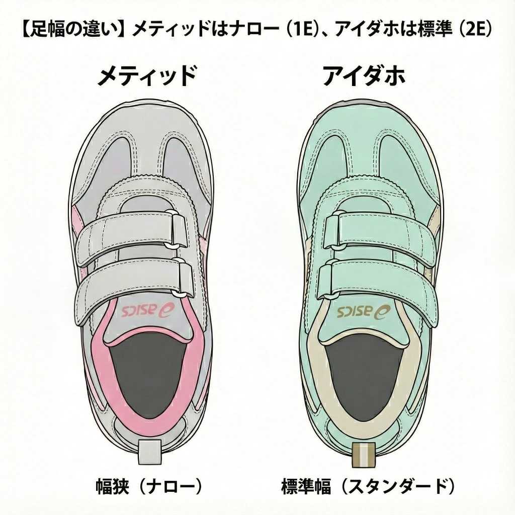 アシックスメティッドとアイダホの足幅の違い