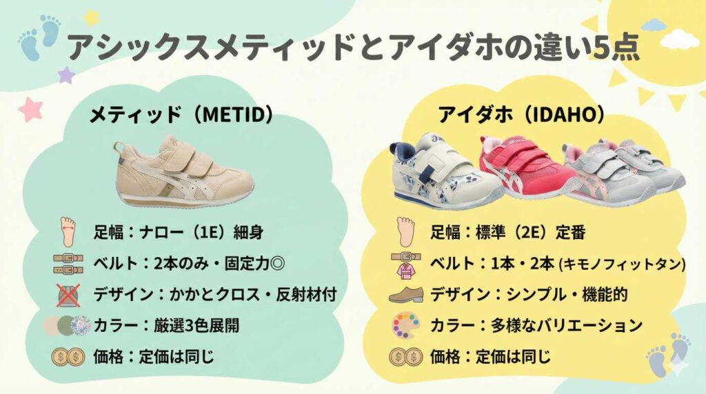 アシックスメティッドとアイダホの違い5点