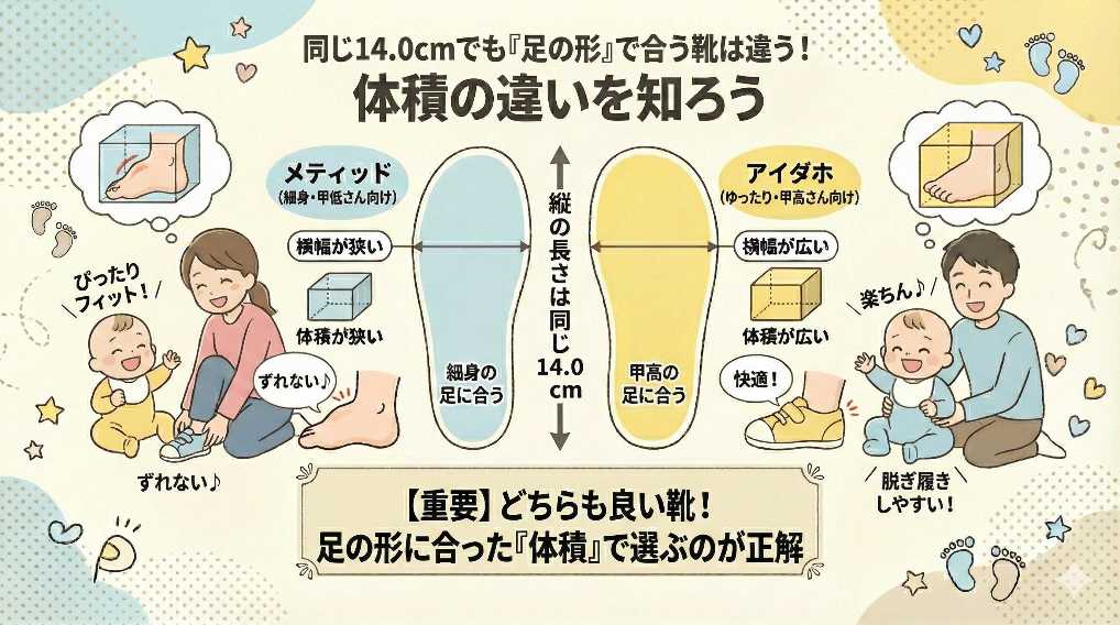 同じ14.0cmでもこんなに違う!中敷きで見るサイズ感の罠