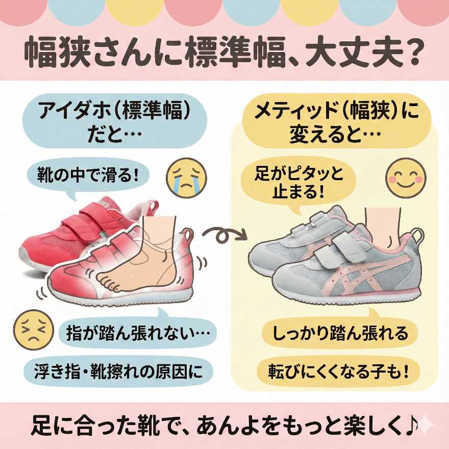 足幅が狭い子はメティッドがおすすめ