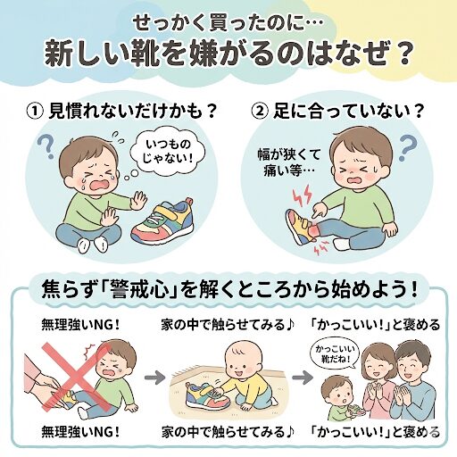 子供が新しい靴を嫌がる時の対処法