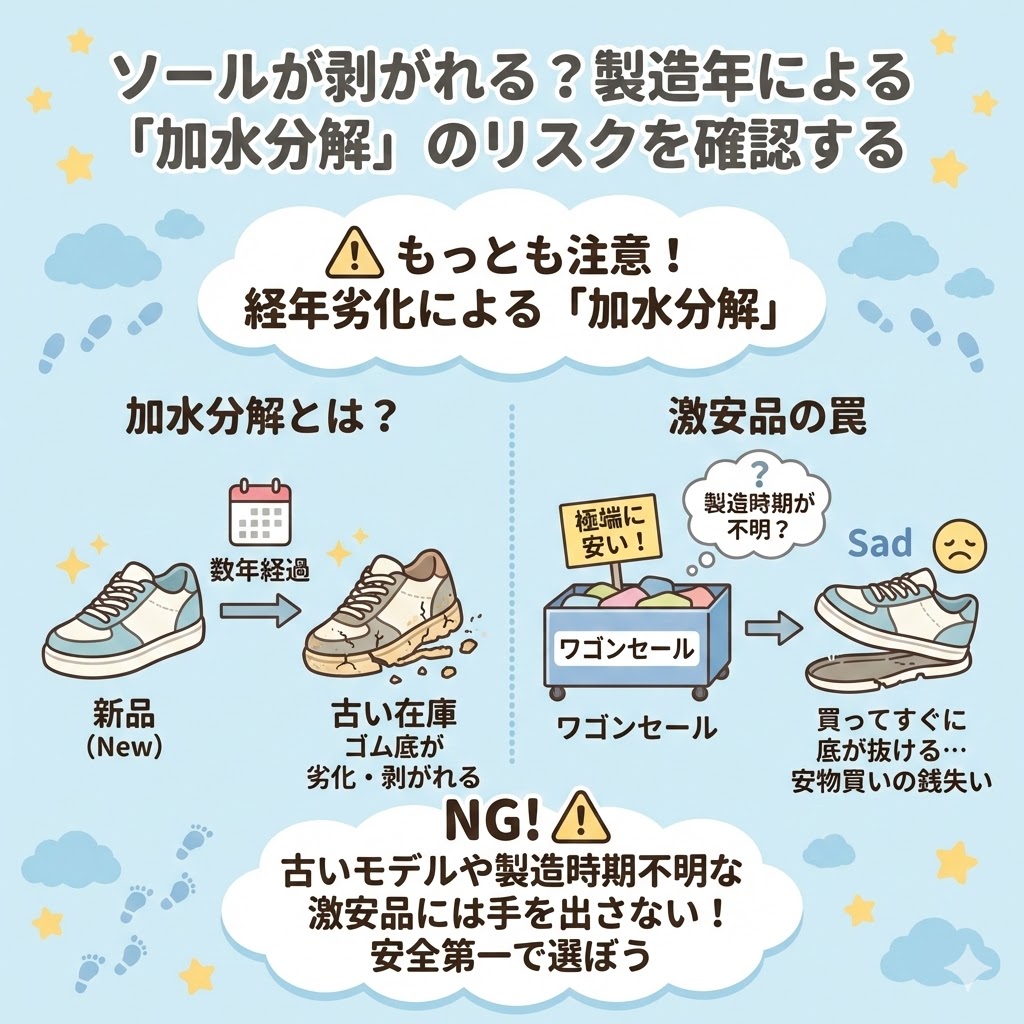 ソールが剥がれる？製造年による「加水分解」のリスクを確認する