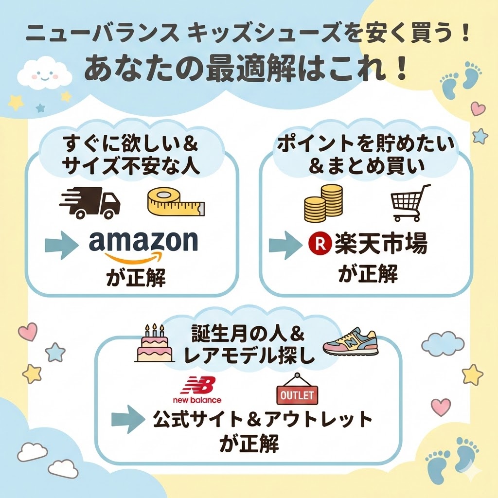 ニューバランスのキッズシューズを安く買うならどこ？タイプ別診断