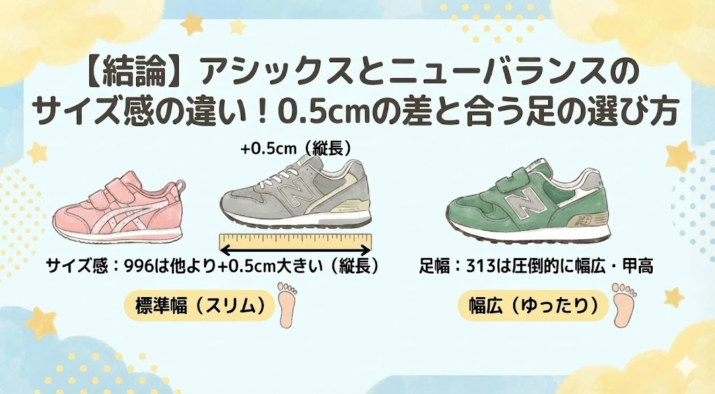 【結論】アシックスとニューバランスのサイズ感の違い!0.5cmの差と合う足の選び方