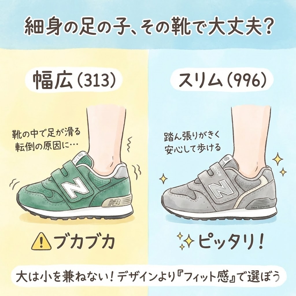 スリムな足にニューバランス313を履かせるとブカブカになるリスク