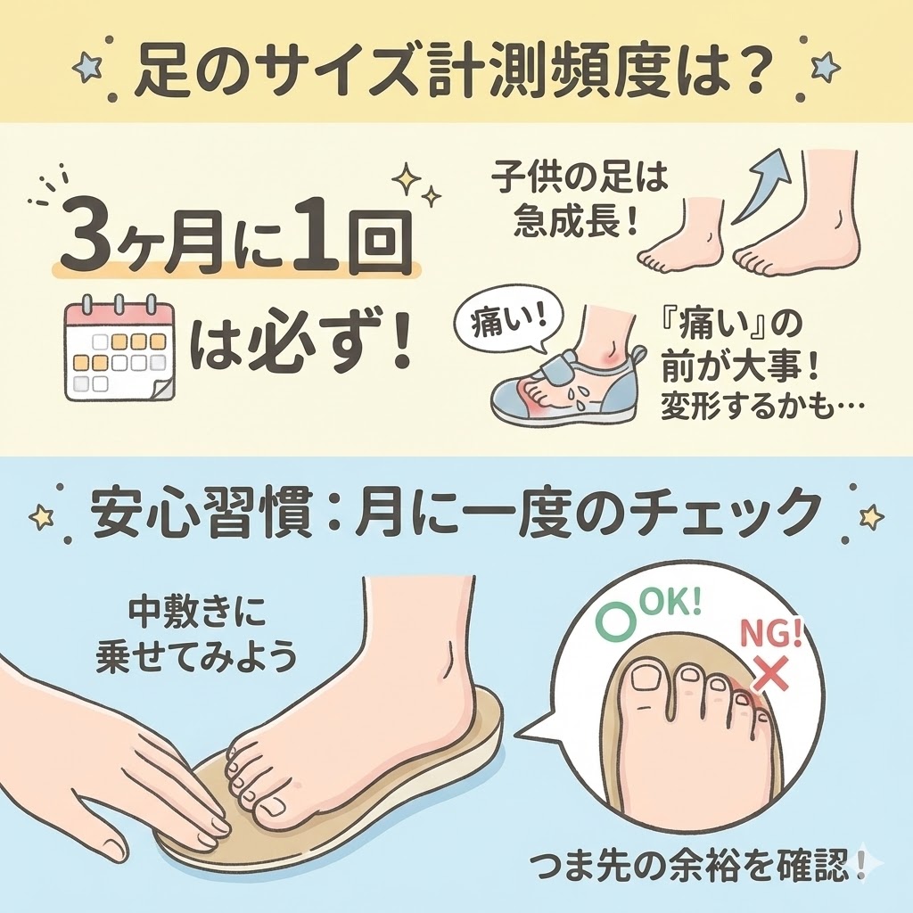 子どもの足のサイズは3か月に一回計測しよう。