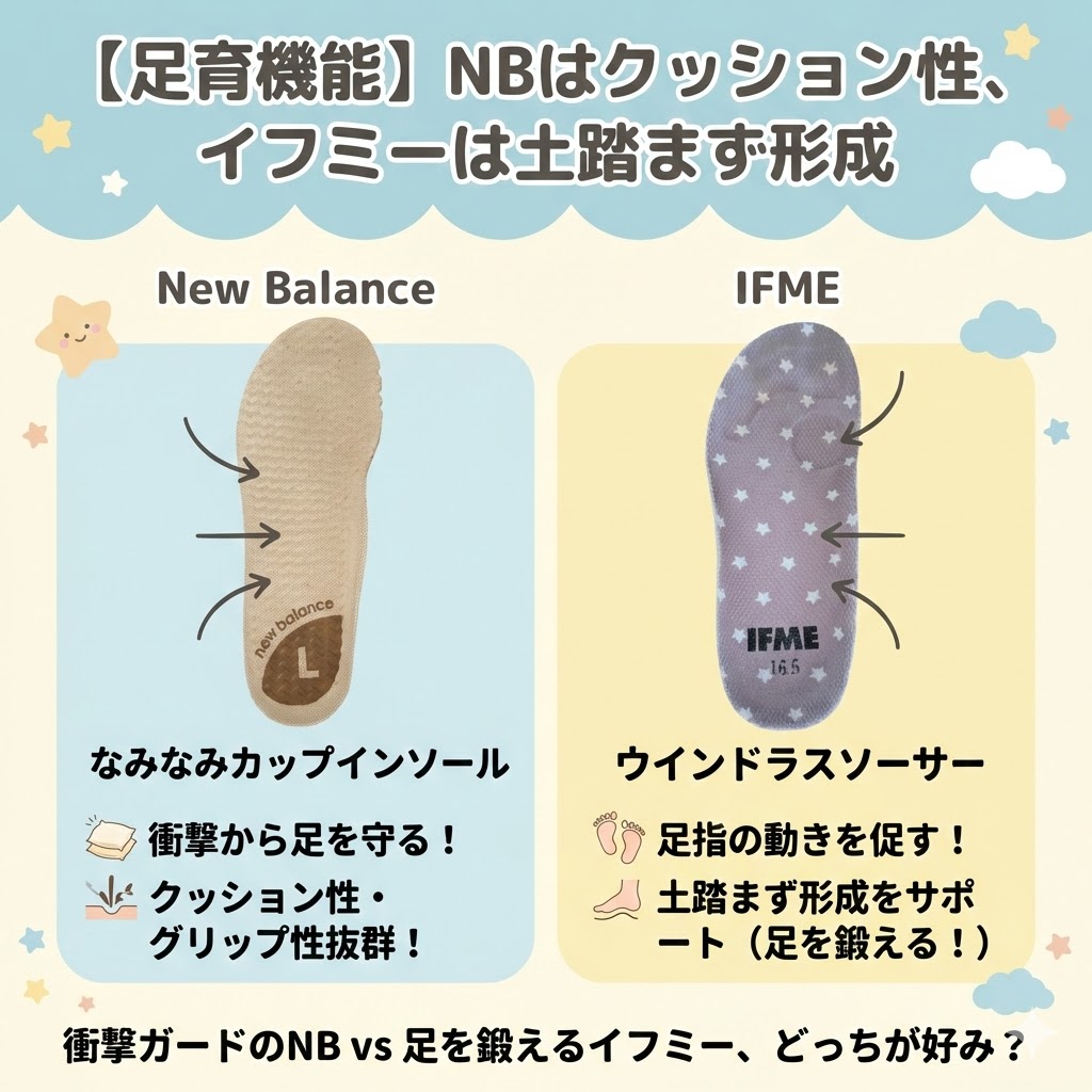 インソール比較【足育機能】ニューバランスはクッション性、イフミーは土踏まず形成