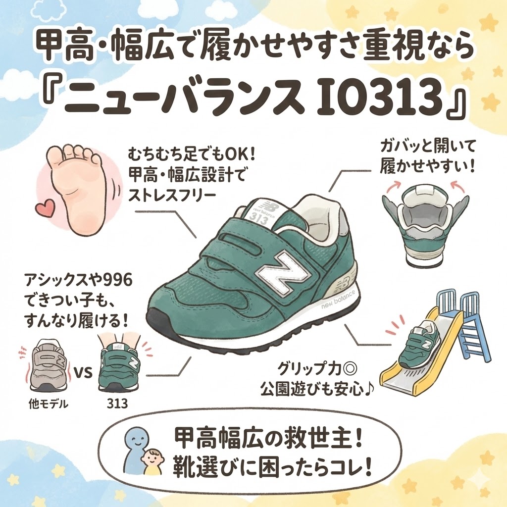 甲高・幅広で履かせやすさ重視なら「ニューバランス IO313」
