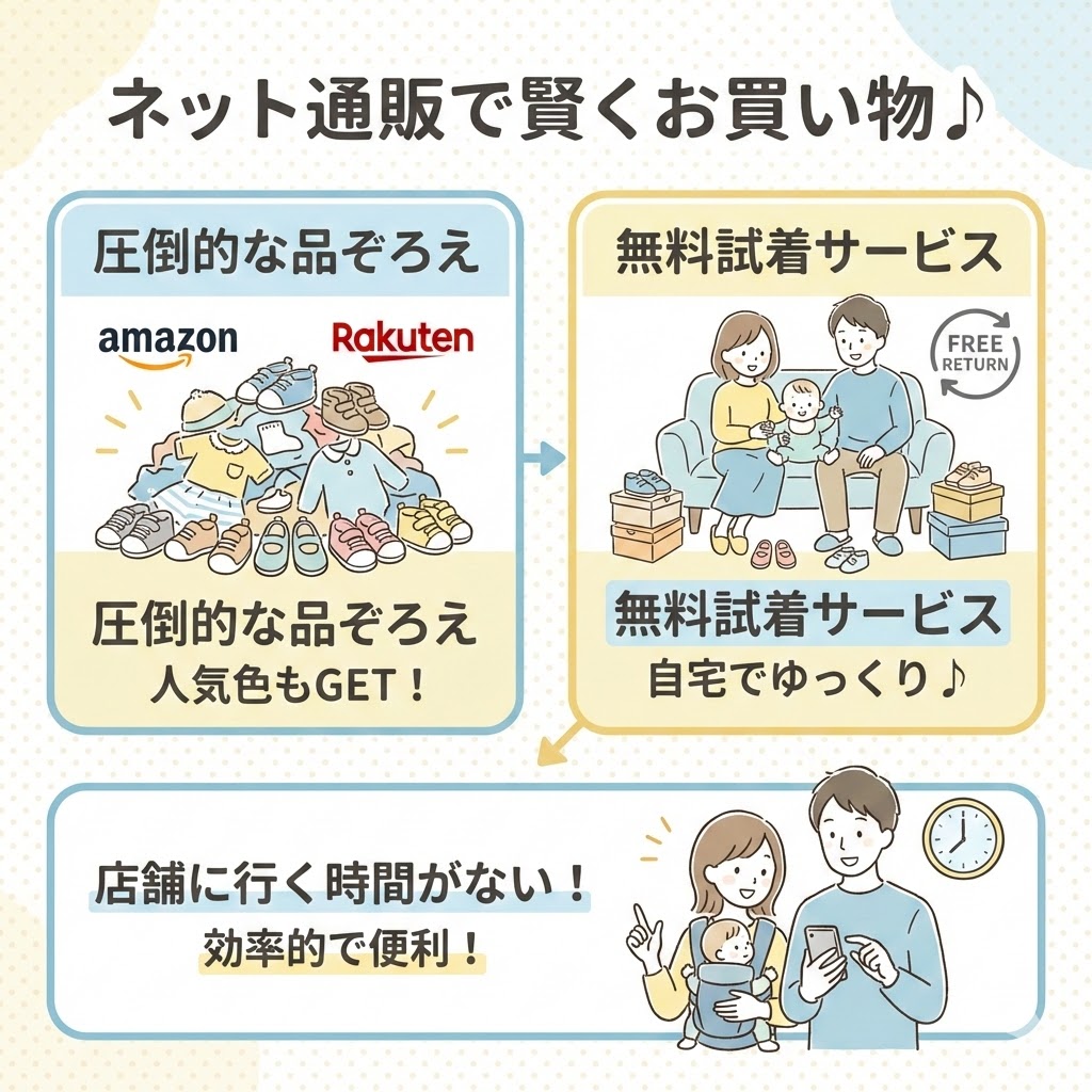 ファーストシューズどこで買う?ネット通販(自宅で試着&在庫が豊富)
