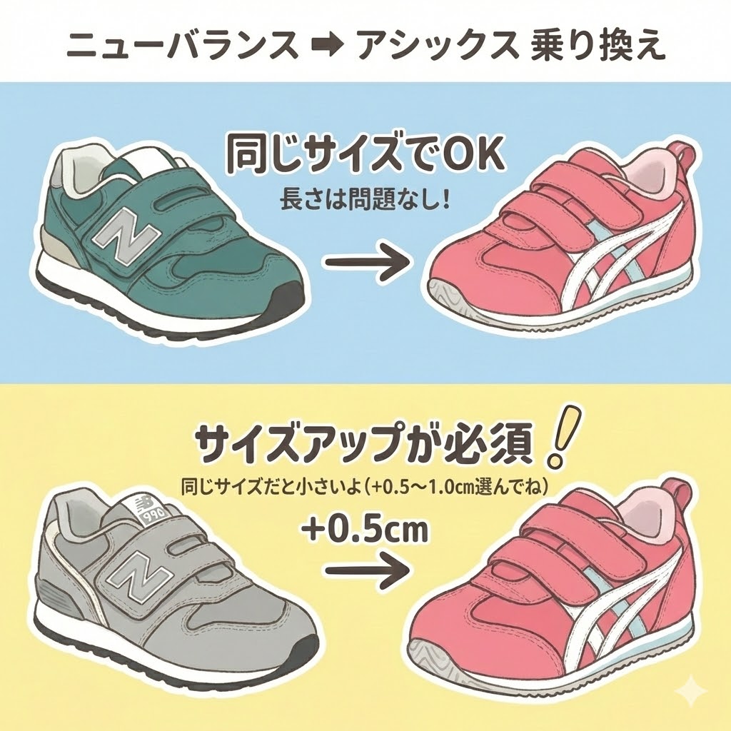 ニューバランスからアシックスへ|サイズアップ(+0.5cm)が必要なケース