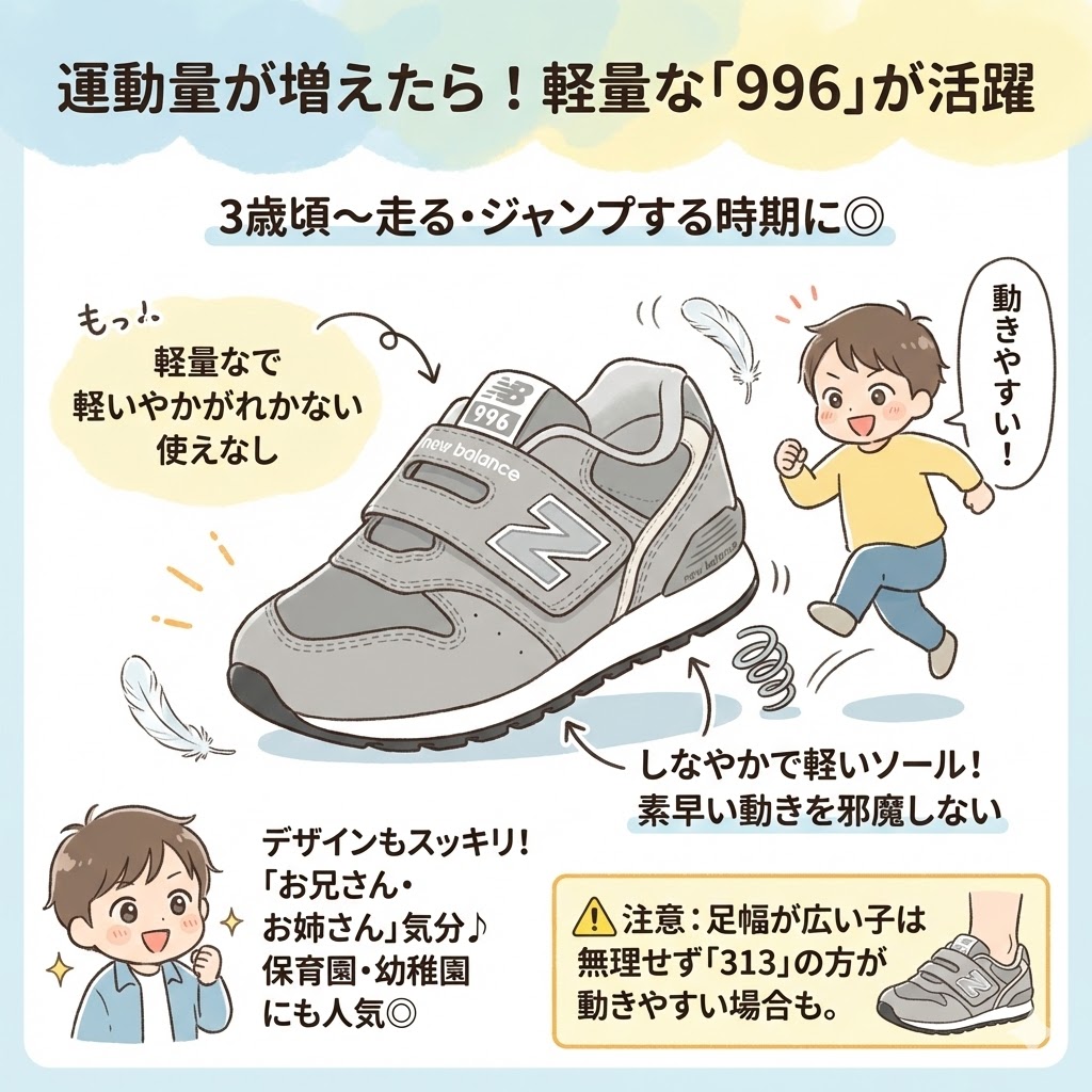 運動量増加期：足の動きを邪魔しない軽量なニューバランス996が活躍