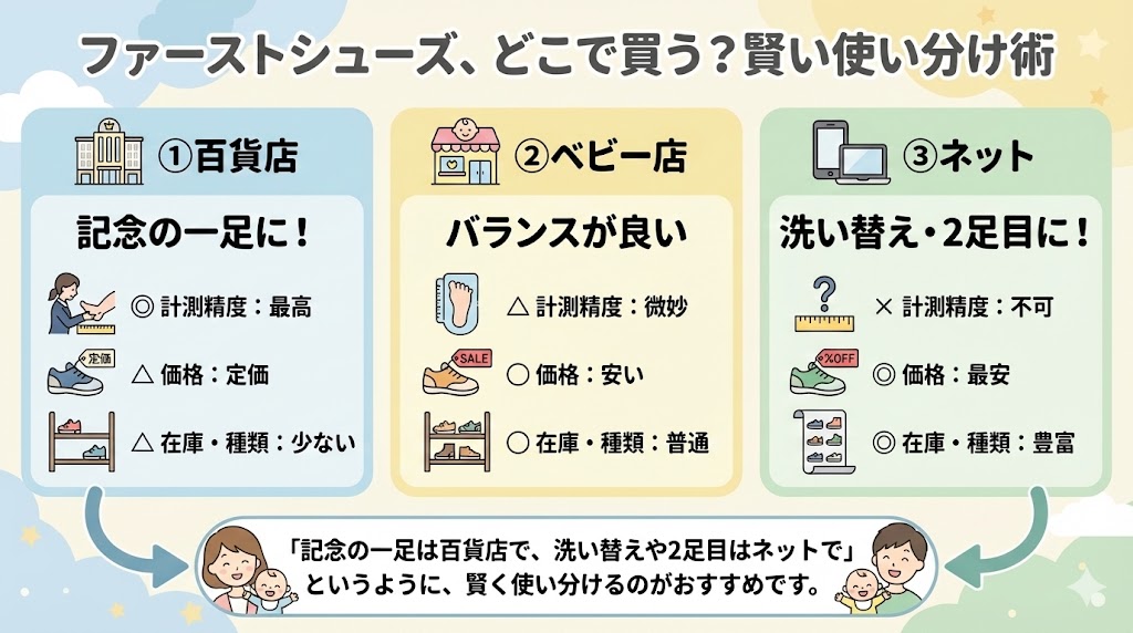 ファーストシューズはどこで買うのが正解?3つの購入場所を使い分けよう