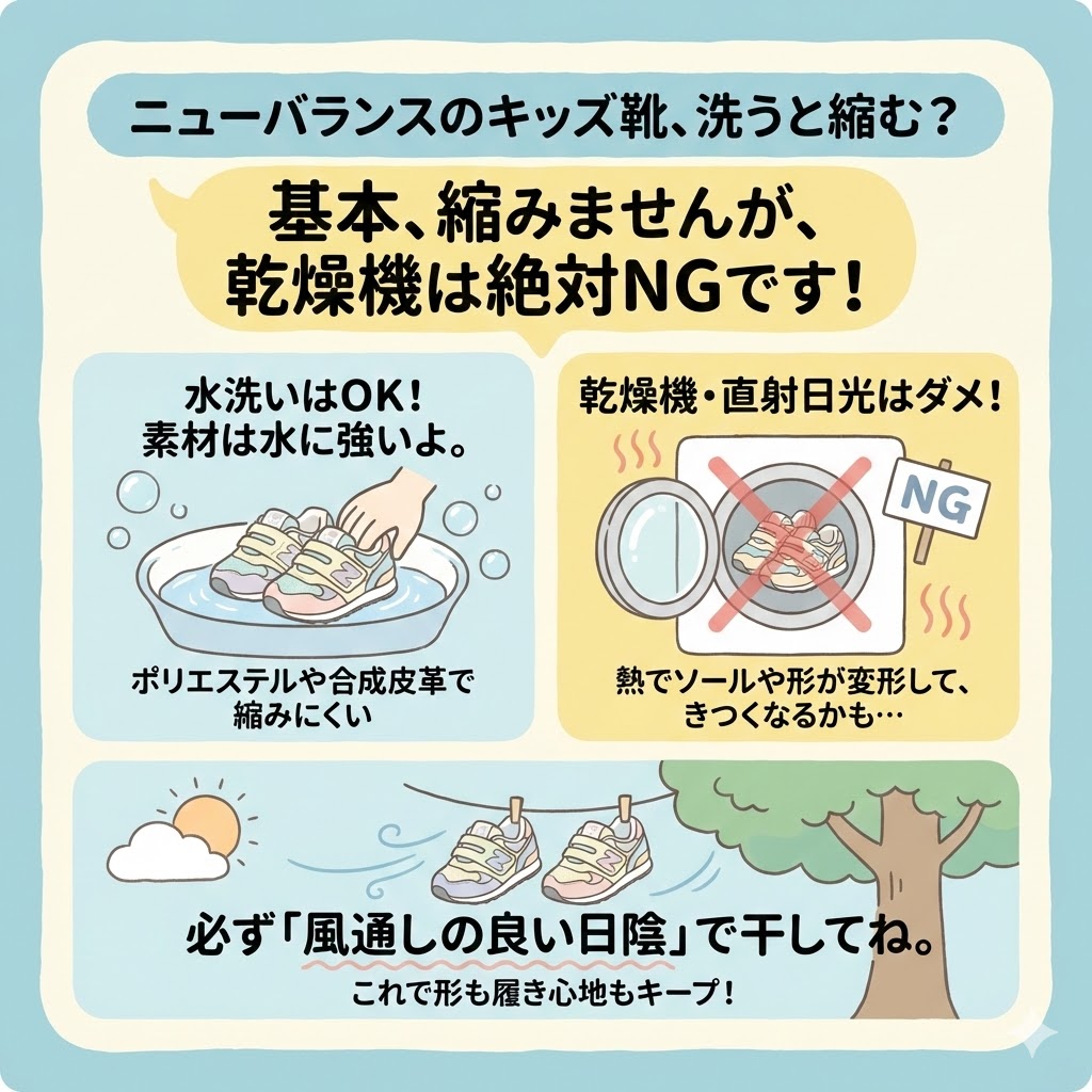 ニューバランスのキッズ靴は洗濯機や乾燥機をかけると変形するのでNG