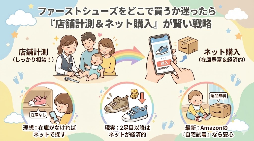 ファーストシューズをどこで買うか迷ったら「店舗計測&ネット購入」が賢い戦略