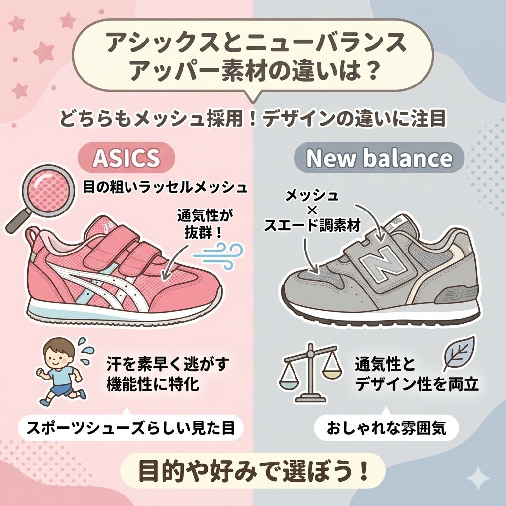 アシックスとニューバランスのアッパー素材の違い|アシックスもニューバランスもメッシュ採用!デザインの違いに注目