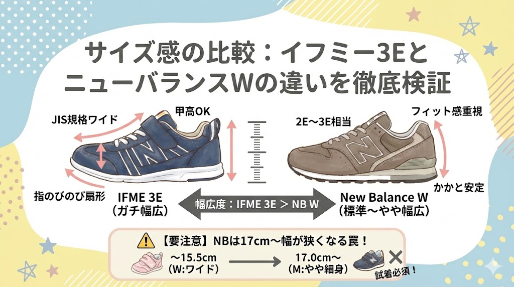 サイズ感の比較:イフミー3EとニューバランスWの違いを徹底検証