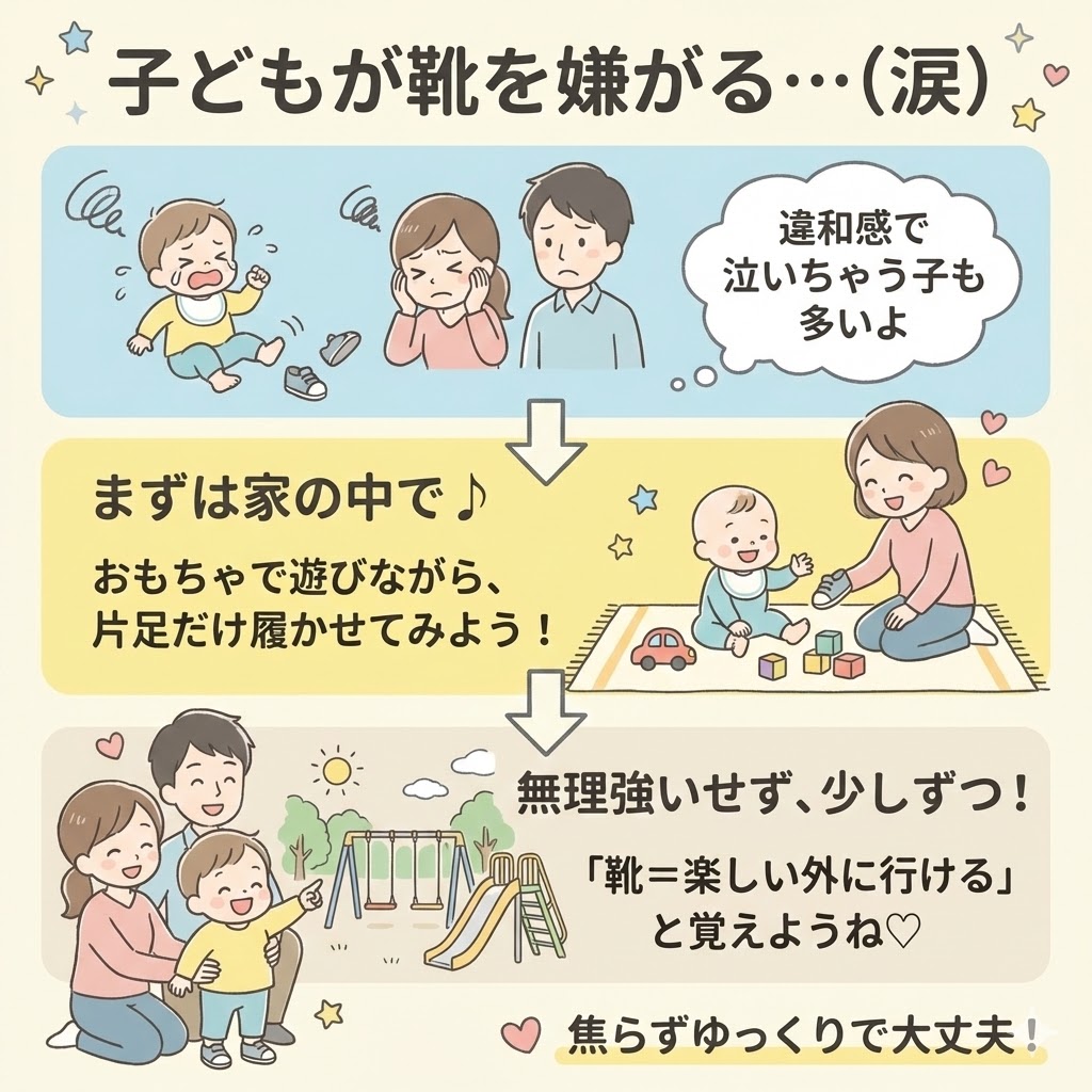 子どもが靴を履くのを嫌がる時の対処法