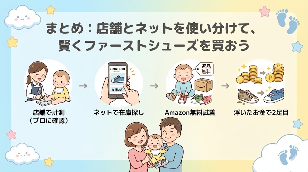 まとめ:店舗とネットを使い分けて、賢くファーストシューズを買おう