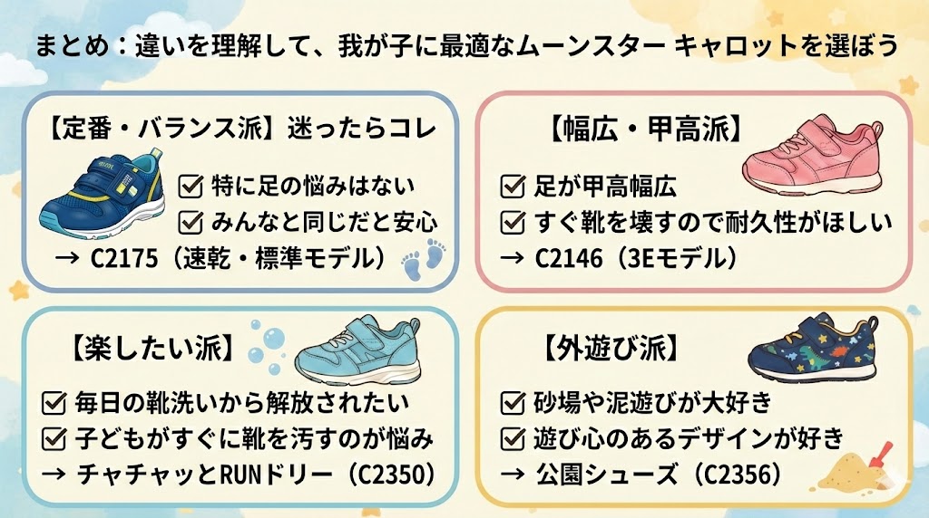 まとめ:違いを理解して、我が子に最適なムーンスター キャロットを選ぼう