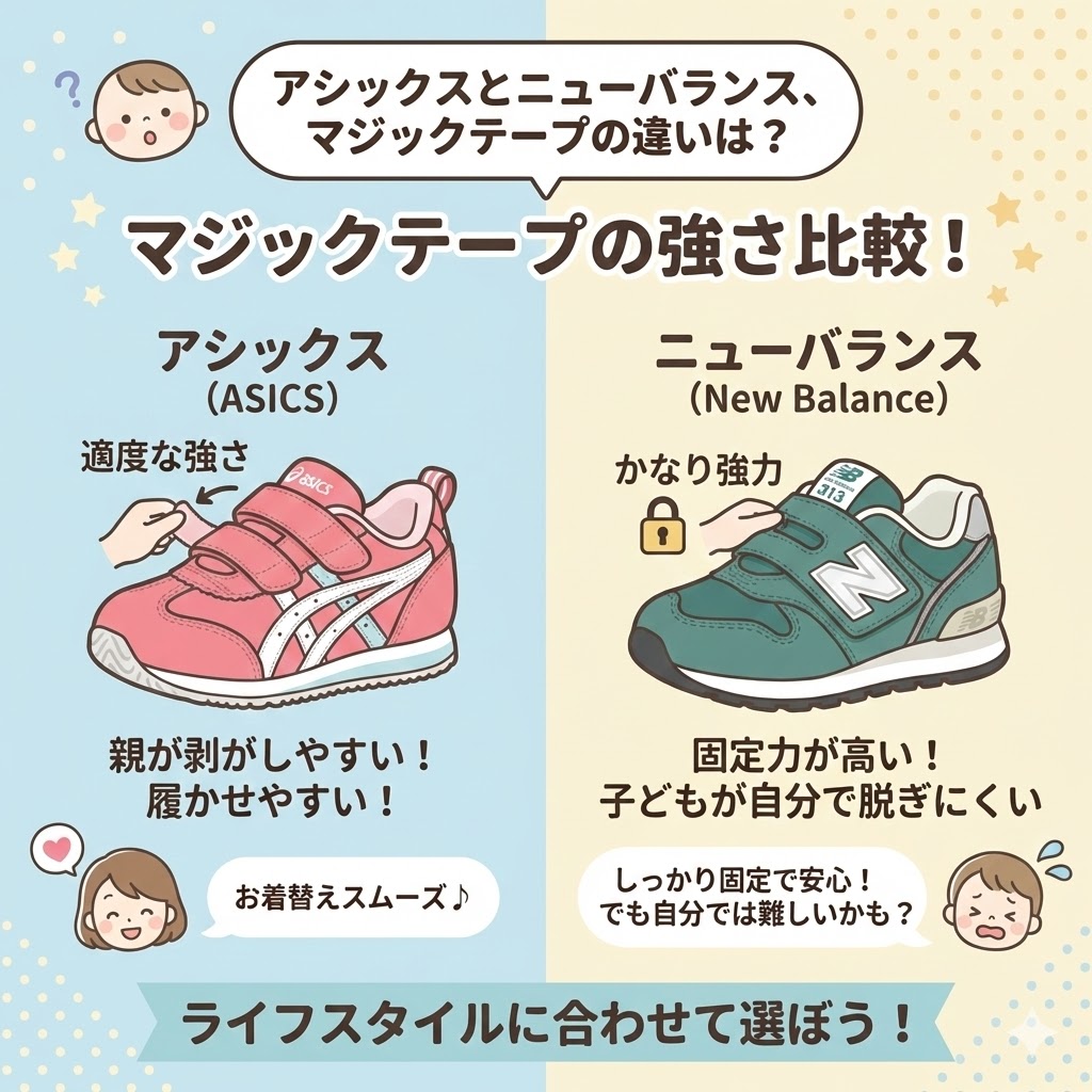 アシックスとニューバランス マジックテープの強さの違い